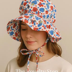 Vintage Style Prairie Bonnet Strawberry Print Sun Hat Handmade Cottagecore